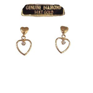 Vintage Gold Hearts Diamond Valentines Stud Post Earrings NOS